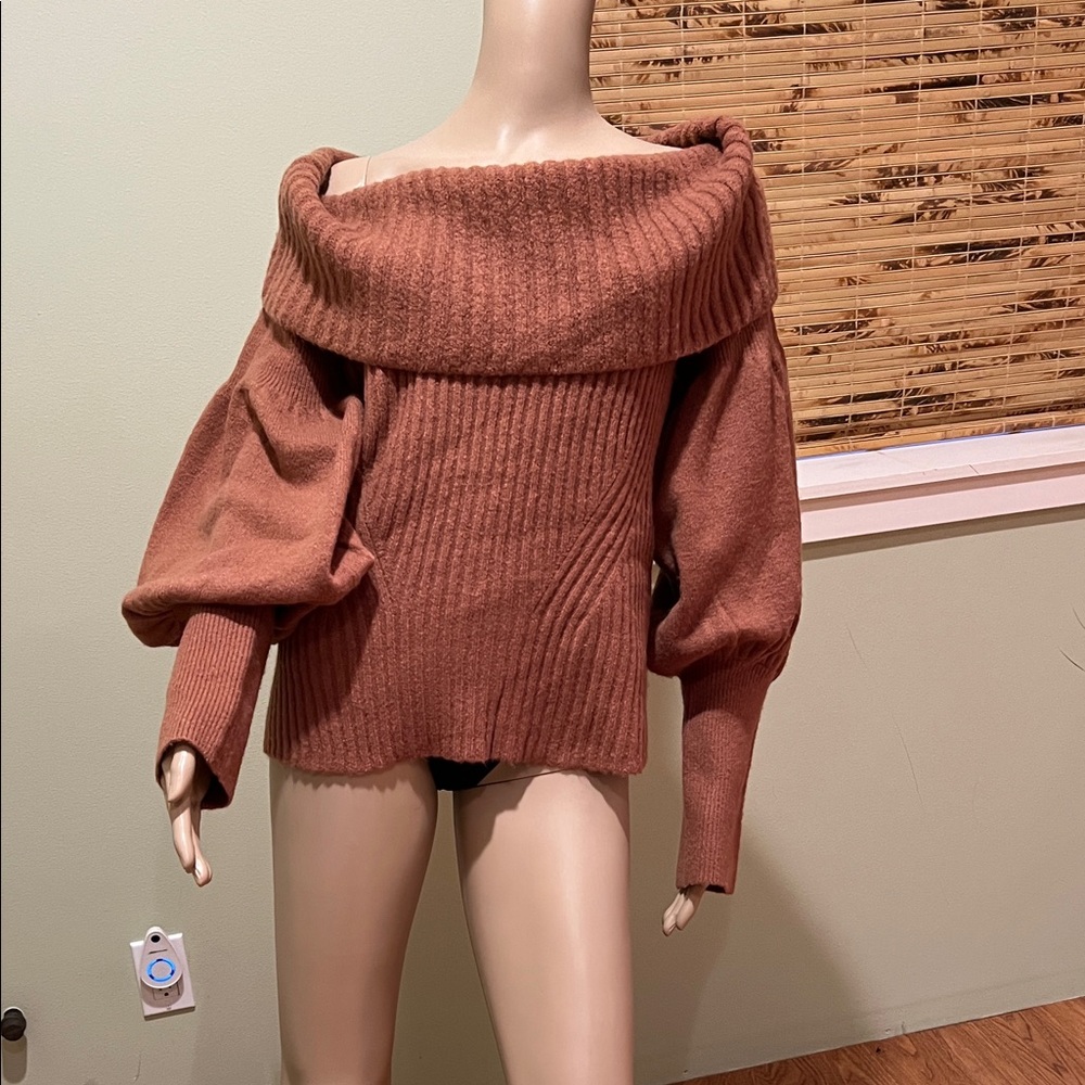 Anthropologie Women's Off-Shoulder Brown Sweater Size XL